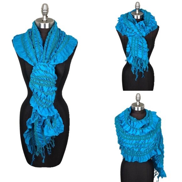(2) Layers by Lizden Smocked Ruffled Wrap Scarves - Picture 3 of 6